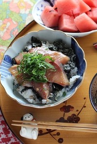 ごま油で。はまちが甘い。おいしい丼。