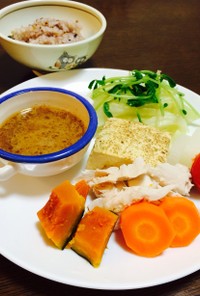 味噌ドレで〜焼豆腐・ササミの温野菜サラダ