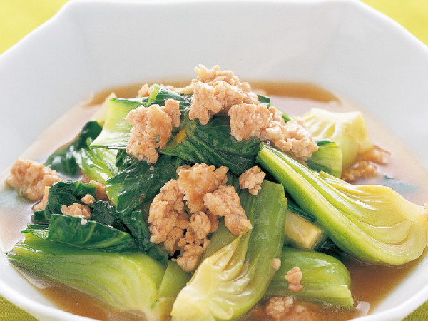 青梗菜と鶏ひき肉のうま煮