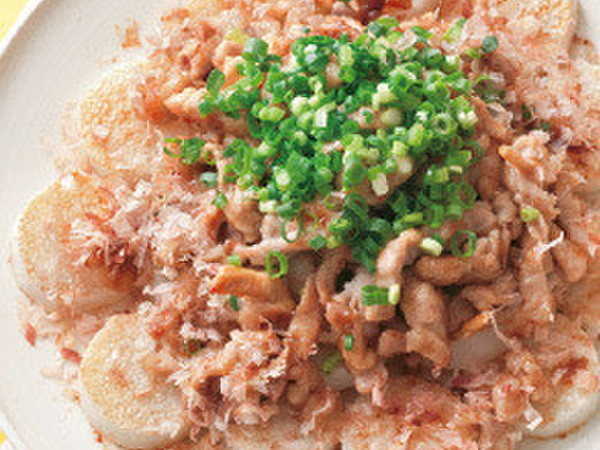 長いもソテーの豚肉炒めのせ
