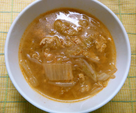 挽き肉 白菜 もやし ピリ辛味噌スープ!