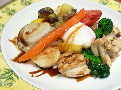グリルチキンと彩り野菜のバルサミコソースの写真