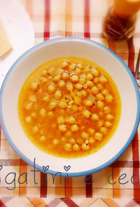 ヒヨコ豆とトマトのスープパスタ