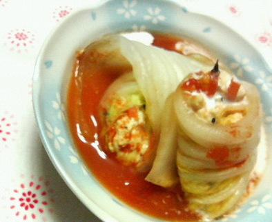 ヘルシー白菜豆腐巻き☆トマトソース煮の写真
