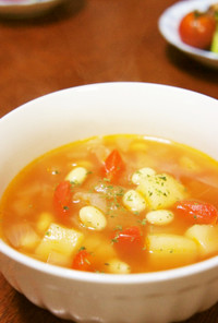 蒸し大豆とじゃがいものトマトスープ