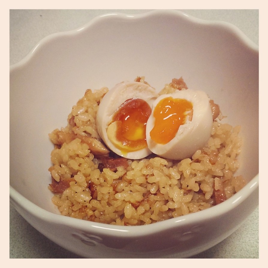 煮卵の漬け汁リメイク☆中華風炊き込みご飯の画像