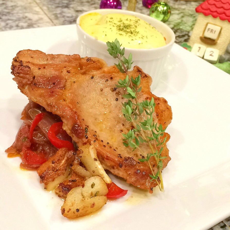 ポークチョップのアップルサイダーグレーズ添え レシピ