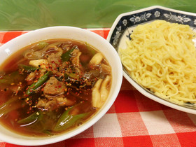 冷やし中華のアレンジ!あったかつけ麺♪