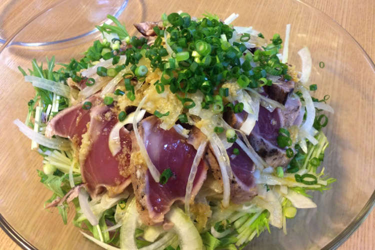 野菜たっぷり 鰹のたたきサラダ仕立て レシピ 作り方 By 桃と豆 クックパッド 簡単おいしいみんなのレシピが356万品