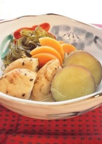 切昆布とがんもと薩摩芋の煮物