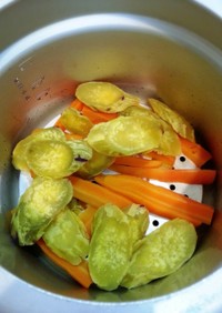 圧力鍋で簡単な野菜蒸し。離乳食に。