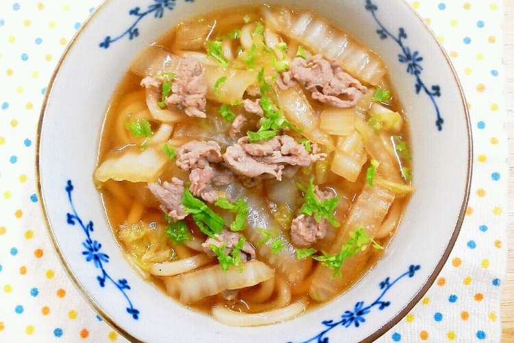 めんつゆで簡単 肉うどん 白菜入り レシピ 作り方 By Akaru クックパッド