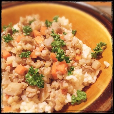 根菜とそばの実の味噌そぼろご飯☆マクロビの写真