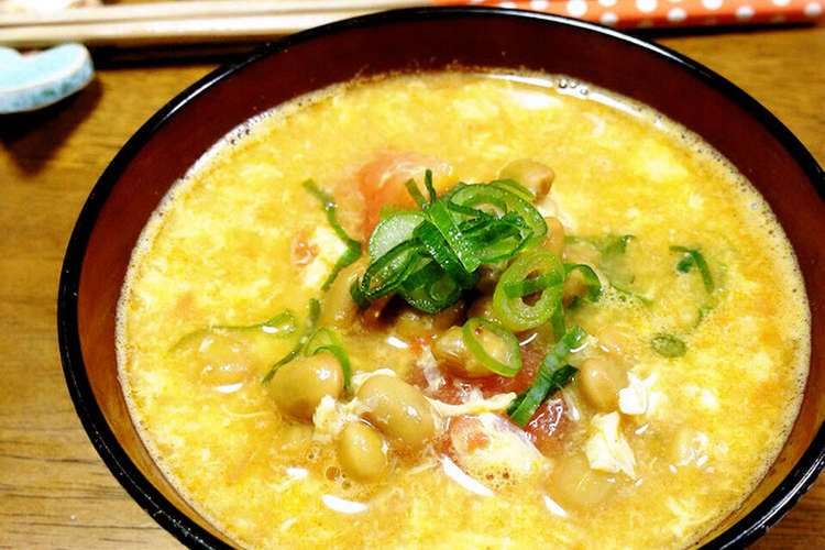 トマトと納豆の卵とじ味噌汁 レシピ 作り方 By Yukiki クックパッド