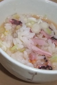 塩辛とねぎ生姜のおかゆ（雑炊）