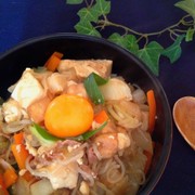 節約ダイエット*豆腐と白滝のすき焼き風丼の写真