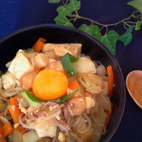 節約ダイエット*豆腐と白滝のすき焼き風丼