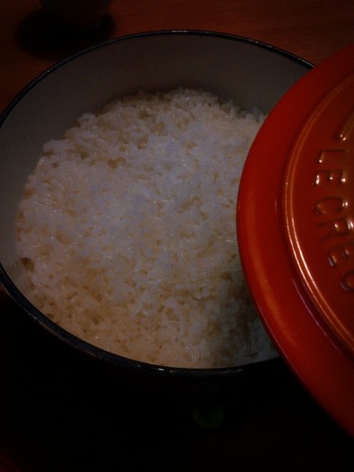 ル・クルーゼで炊く無洗米(IH)の写真