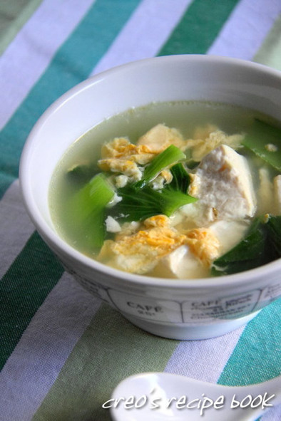 青梗菜と豆腐のかき玉スープの写真