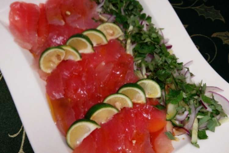 赤身のマグロをオシャレなカルパッチョに レシピ 作り方 By ワインソムリエ クックパッド 簡単おいしいみんなのレシピが352万品