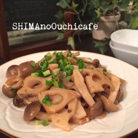 レンコンとキノコのにんにく醤油きんぴら