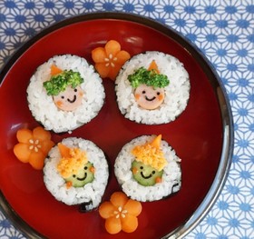 節分キャラ弁♪赤鬼巻きと青鬼巻き♥