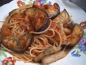 ナスとソーセージのパスタ