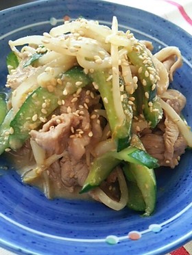 豚肉・もやし・きゅうりの味噌にんにく炒め