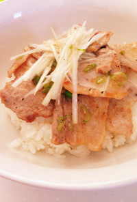 お肉ガッツリ(^ ^)豚カルビのネギ塩丼