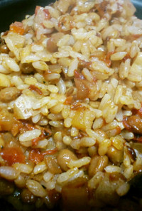 バスマティ米で納豆トマトカレーピラフ