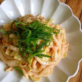 キャベツ大量!やみつき明太マヨ焼きうどん