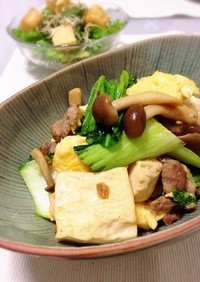 豆腐と青梗菜のちゃんぷる炒め