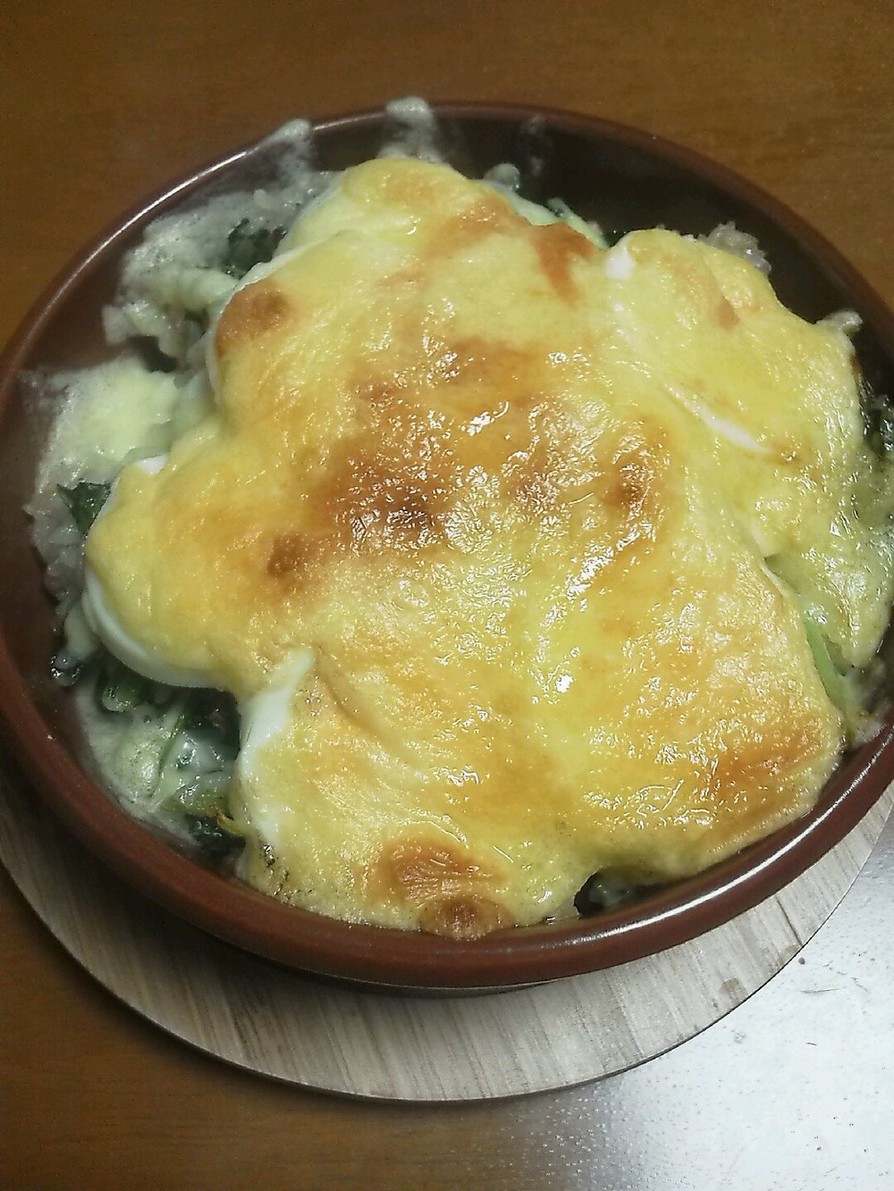 小松菜とチキンとゆで卵のヘルシードリアの画像
