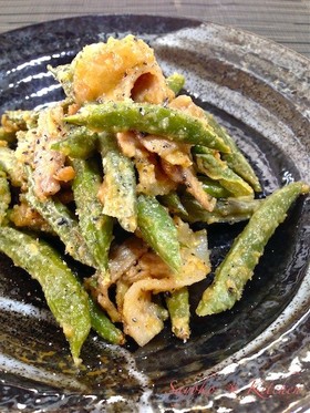 豚肉といんげん豆の胡麻味噌マヨネーズ炒め