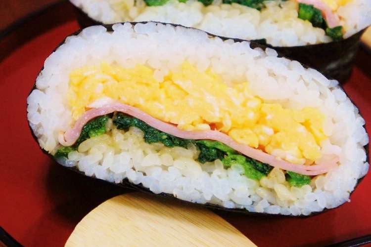 炒り卵とほうれん草バター醤油 おにぎらず レシピ 作り方 By レイのお料理 クックパッド 簡単おいしいみんなのレシピが354万品