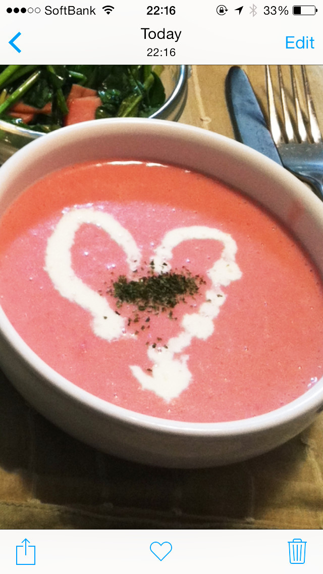 バレンタインに♡ピンクのポタージュスープの画像