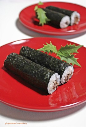 牛肉・牛蒡煮で中巻き~うちの恵方巻き