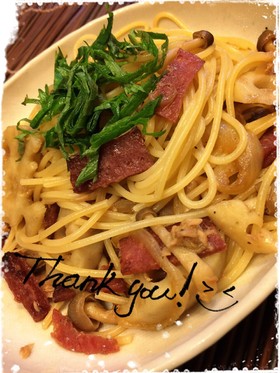 レンコンとサラミ・季節の和風パスタ