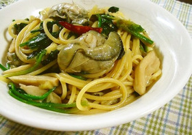 牡蠣とほうれん草のオイスターソースパスタ