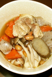 福豆と鶏肉根菜類の煮物