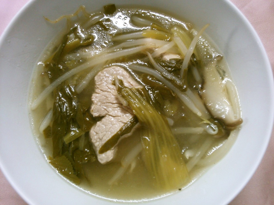 チンゲン菜 ニラ もやし 豚肉の スープの画像