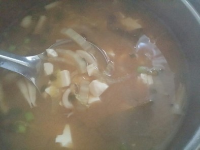 白菜と豆腐、わかめの味噌汁の写真