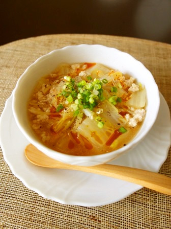 豚挽肉と白菜のピリ辛春雨スープの画像