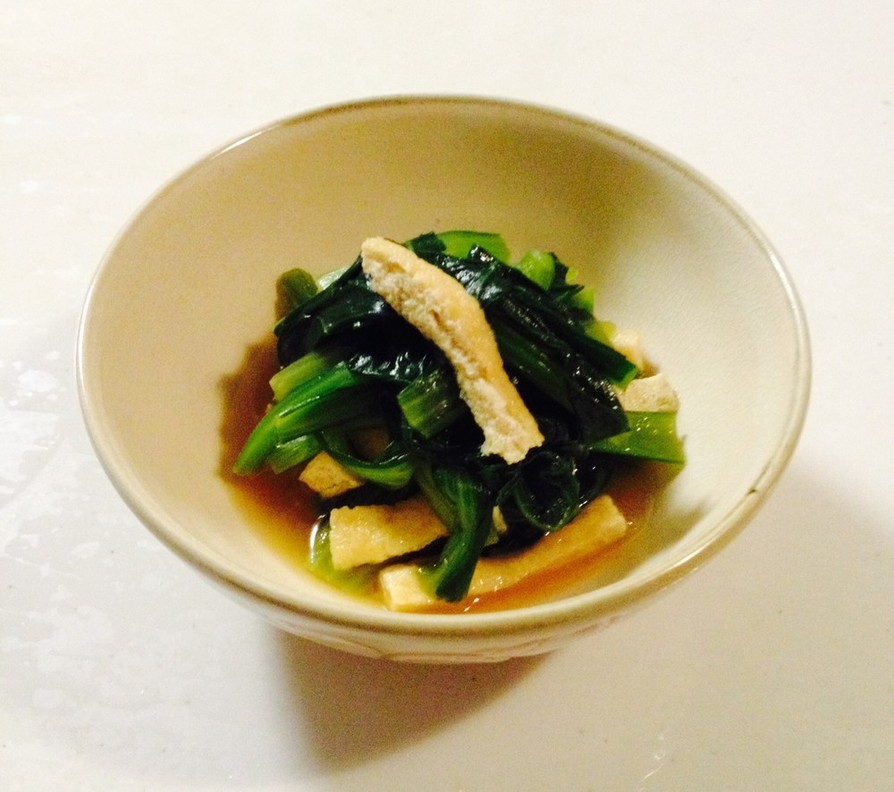 麺つゆで簡単に。小松菜と油揚げの煮浸しの画像