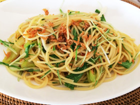 春を感じる水菜と素干しえびのパスタ