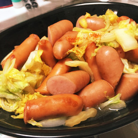 白菜とウインナーのピリ辛ポン酢炒め