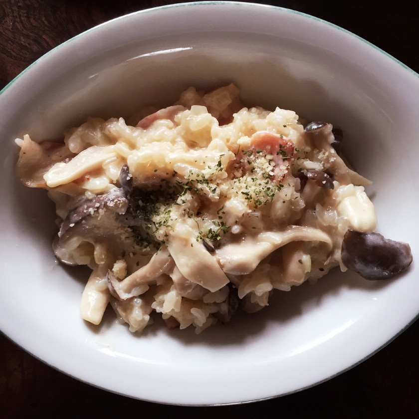 ワンポットチキンときのこのリゾットのレシピ