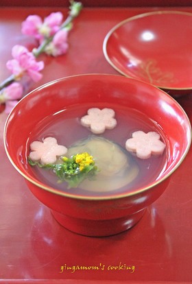 はまぐりと花麩のお吸い物❀昆布出汁で