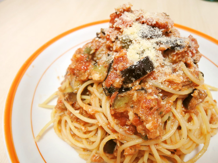 ナスと鮭の水煮の冷製トマトスパゲッティ♪の画像
