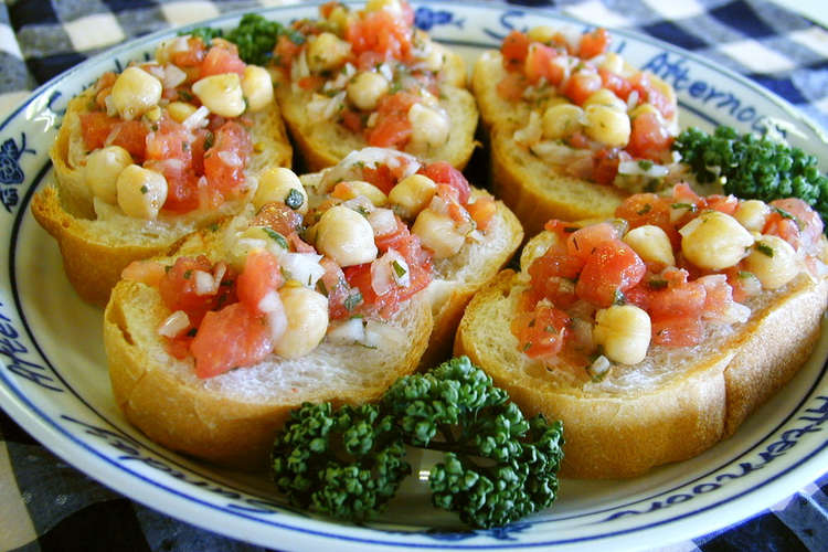 ひよこ豆とフレッシュトマトのブルスケッタ レシピ 作り方 By 宮野食品 クックパッド 簡単おいしいみんなのレシピが357万品